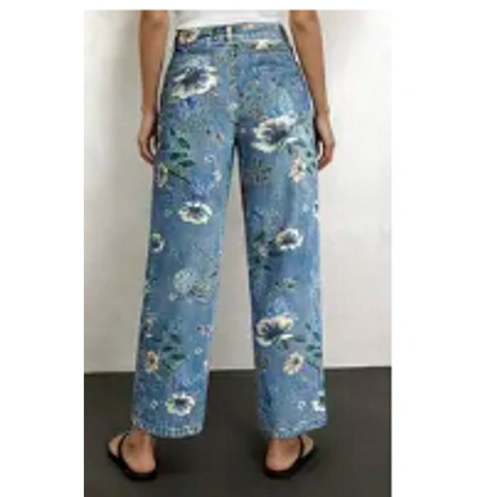 NWT Flemingals Allover Floral Pattern Straight Leg High Rise Crop Jeans Sz XLp - Picture 2 of 4